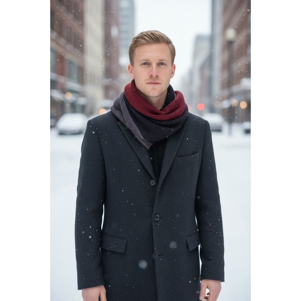 Mio Marino Unisex Woven Scarf Burgundy Red Dark Purple Fringe Winter 72x18